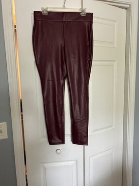 Faux Leather Burgundy Leggings.   Loft